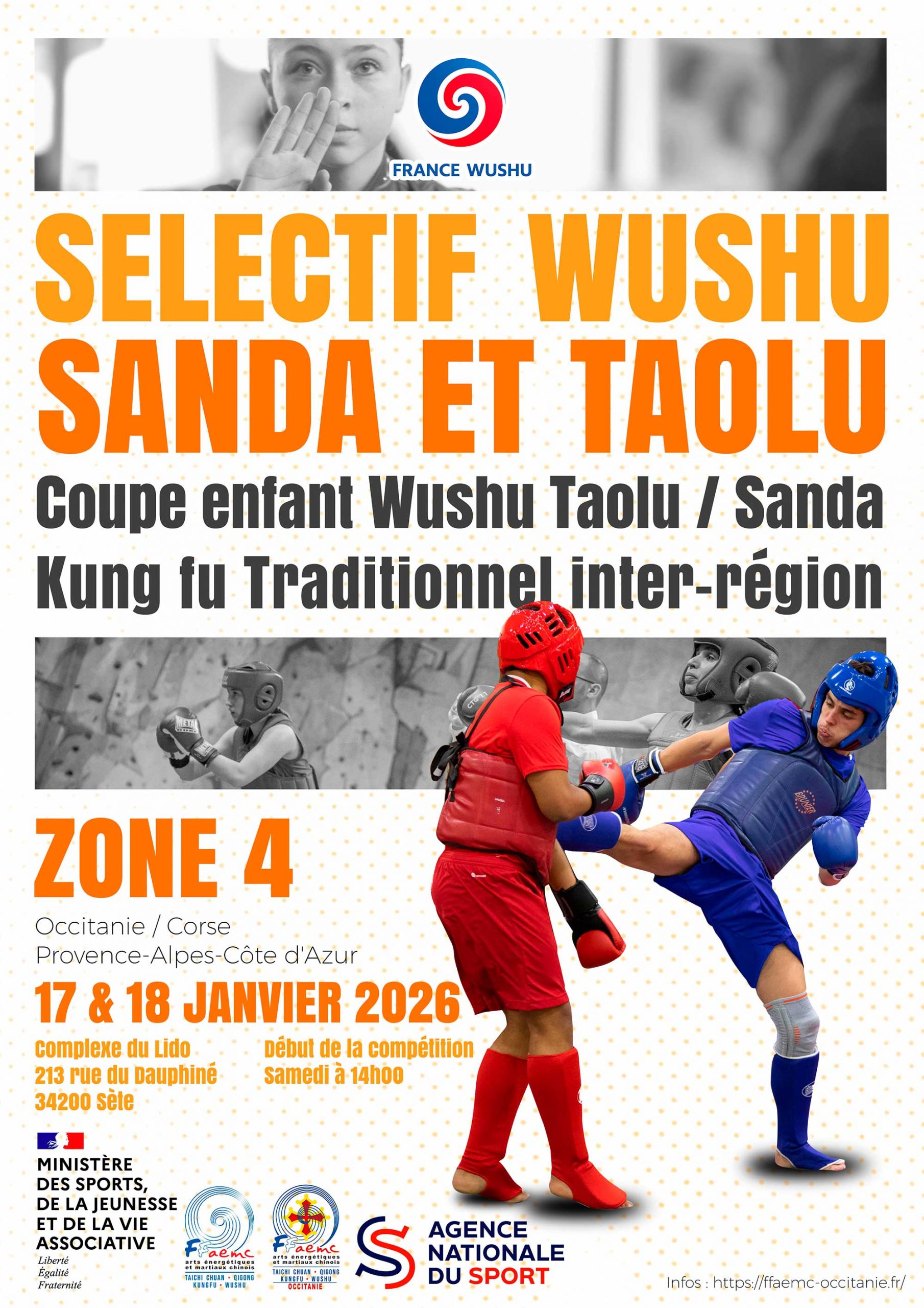 17 et 18 JANVIER 2026 👉 Sélectif France (samedi) 👉 Coupe Enfants Wushu & Kung Fu Traditionnel (dimanche) 🔥 Compétiteurs, jeunes talents et passionnés : on vous attend nombreux ! ⏳ Inscriptions jusqu’au 4 janvier – 23h59 {{brizy_dc_image_alt imageSrc=