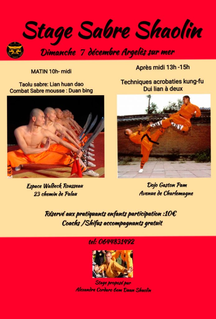 ⚔️ Stage Sabre Shaolin – Argelès-sur-Mer ⚔️ 📅 Dimanche 7 décembre Un stage exceptionnel pour les jeunes pratiquants !