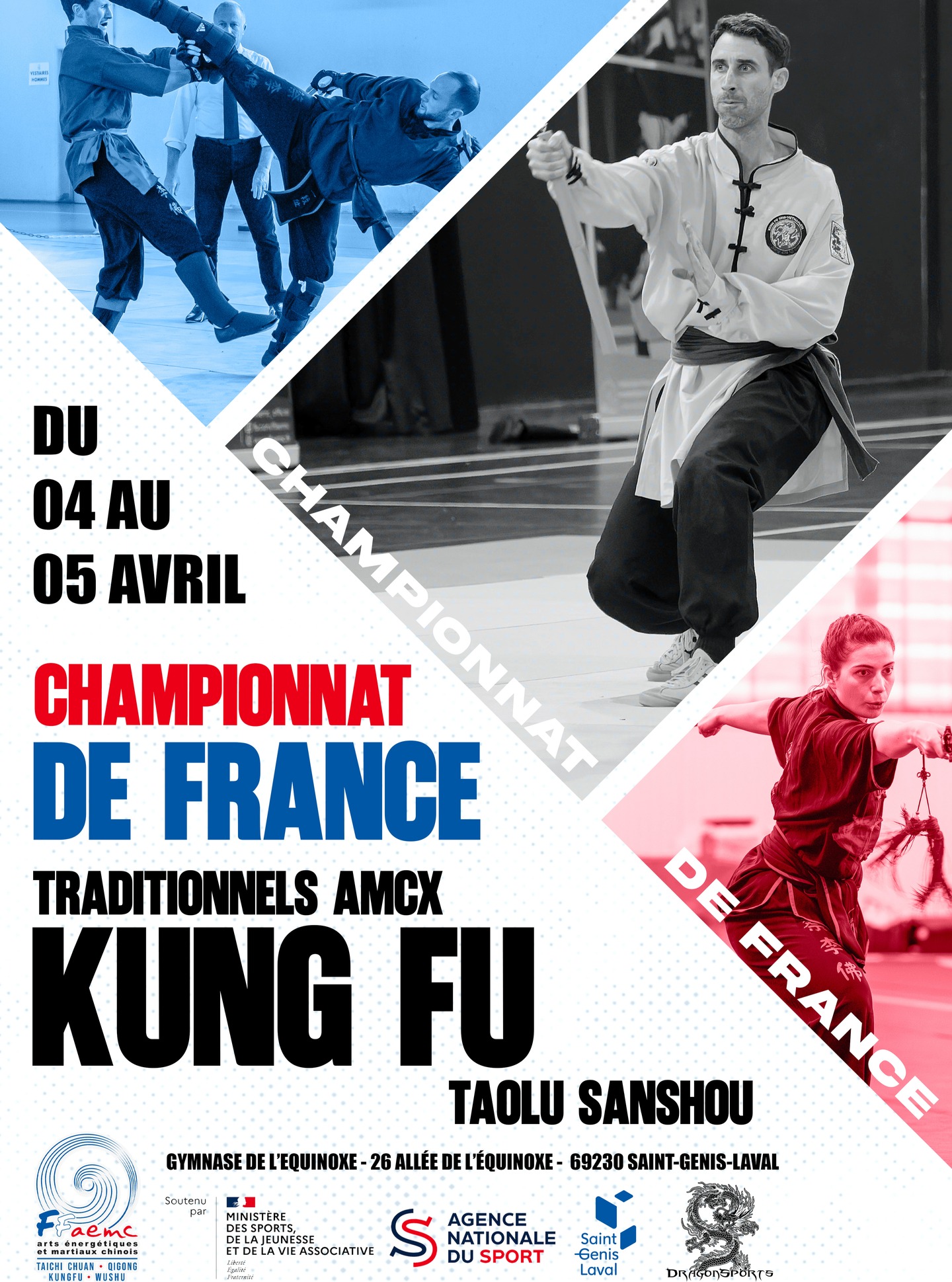 championnat_de_france_traditionnels_amcx_kung-fu_taolu_2026_genis_laval 🥋 Championnat de France traditionnel AMCX – Taolu et Sanshou Rendez-vous les 4 et 5 avril 2026 à Saint-Genis-Laval (près de Lyon) pour le Championnat de France traditionnel AMCX – Taolu et Sanshou, accompagné de la Coupe de France Kung Fu Traditionnel 🇫🇷 Au programme du week-end : 🔥 Taolu traditionnel 🥊 Combat Sanshou Un grand moment pour célébrer la richesse du Kung Fu traditionnel, l’esprit martial et la rencontre entre pratiquants venus de toute la France. (FFAEMC) 📍 Gymnase de l’Équinoxe 26 allée de l’Équinoxe 69230 Saint-Genis-Laval ⏳ Inscriptions ouvertes jusqu’au 22 mars 2026 👉 Plus d’infos sur le site de la FFAEMC et du Comité Occitanie #FFAEMC #KungFu #AMCX #Taolu #Sanshou #KungFuTraditionnel #ArtsMartiaux #Occitanie