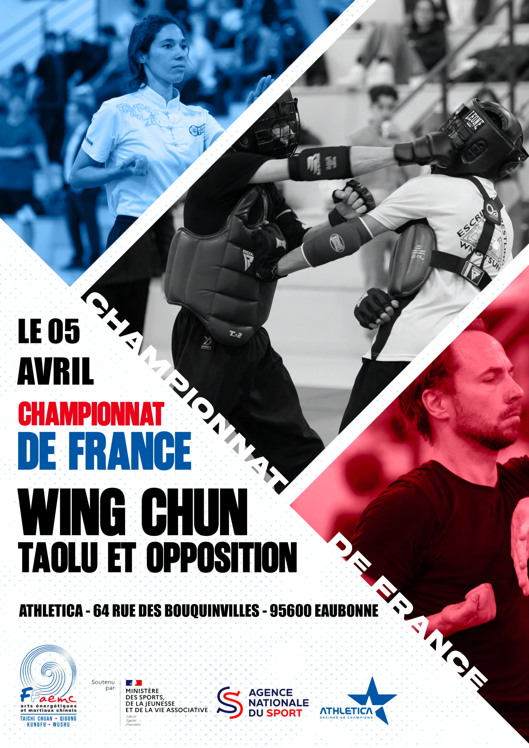 championnat_de_france_wing_chun_taolu_2026_eaubonne 🥋 Championnat de France Traditionnels Wing Chun Les pratiquants de Wing Chun se donnent rendez-vous à Eaubonne (95) pour le Championnat de France Traditionnels Wing Chun 2026 🇫🇷 Au programme plusieurs épreuves : 🥊 Combat libre (light contact et full contact) 🤝 Chi-Sao libre 🎭 Combat technique chorégraphié 🔥 Taolu (forme traditionnelle ou expression artistique) Une compétition ouverte aux différentes lignées de Wing Chun, dans un esprit sportif tout en respectant les spécificités techniques et martiales de la discipline. 📍 Complexe sportif Athletica – Luc Abalo 64 rue des Bouquinvilles 95600 Eaubonne 👉 Plus d’infos sur le site de la FFAEMC et du Comité Occitanie #FFAEMC #WingChun #ArtsMartiauxChinois #Taolu #ChiSao
