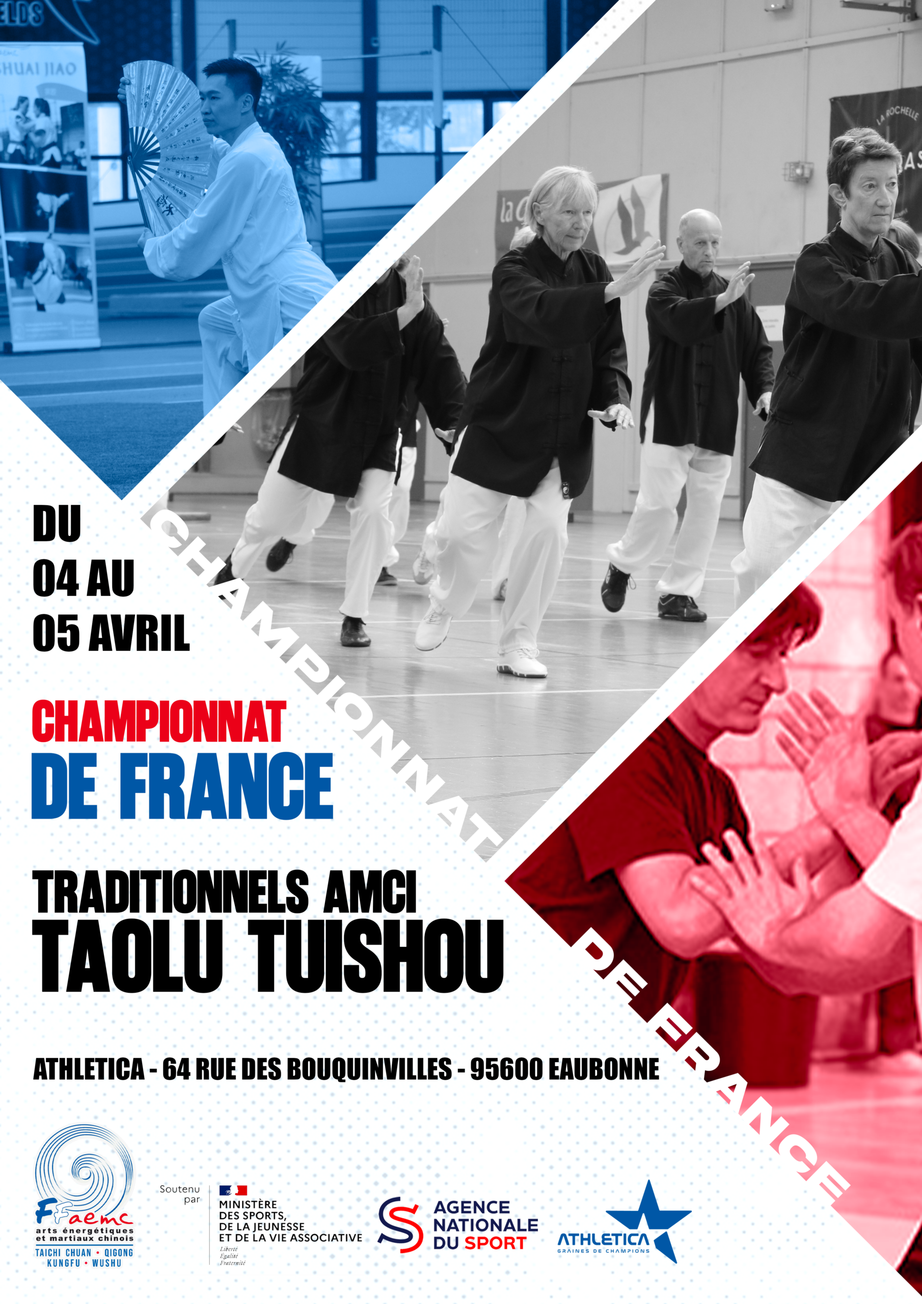 🥋 Championnat de France Traditionnels AMCI – Taolu & Tuishou Les 4 et 5 avril 2026, rendez-vous à Eaubonne (95) pour les Championnats nationaux des Arts Martiaux Chinois Internes 🇫🇷 Au programme : ☯️ Taolu (Tai Chi Chuan, Bagua Zhang, Xingyi Quan…) 🤝 Tuishou Les compétitions sont ouvertes sans qualification préalable, une belle occasion pour les pratiquants d’arts martiaux internes de se rencontrer et de partager leur pratique. Un week-end pour mettre à l’honneur les styles internes, leur richesse technique et leur héritage martial et culturel. 📍 Eaubonne (95) – Région Île-de-France 👉 Plus d’infos sur le site de la FFAEMC et du Comité Occitanie #FFAEMC #Taichi #Taolu #Tuishou #ArtsMartiauxChinois #AMC